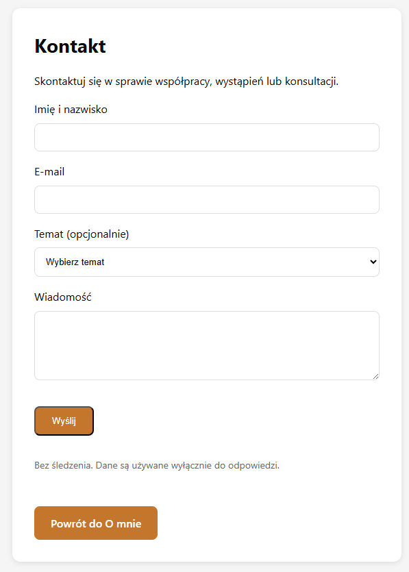 Contact form with validation and topic selection
