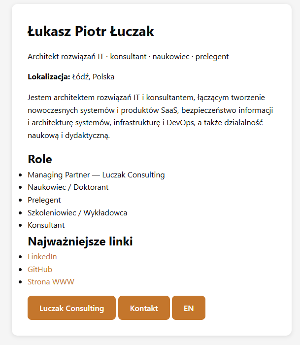 Personal page showing bio, roles, and navigation